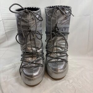 Moon Boot Icon Glitter Insulated Snow Boots w/Carry Bag Tall Winter Women 4 5 US